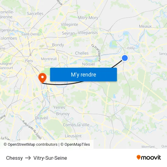 Chessy to Vitry-Sur-Seine map