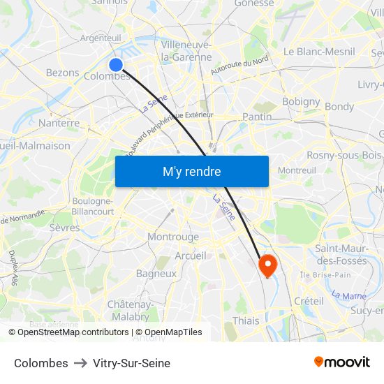 Colombes to Vitry-Sur-Seine map