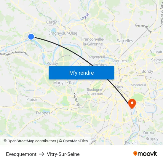 Evecquemont to Vitry-Sur-Seine map