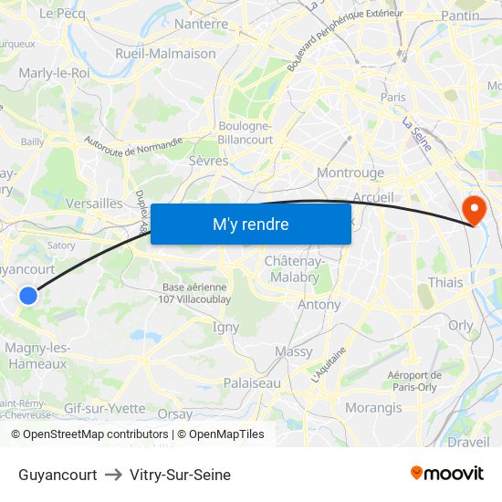 Guyancourt to Vitry-Sur-Seine map