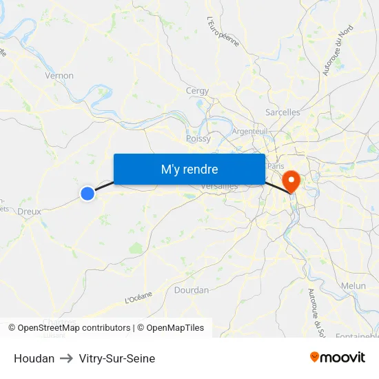 Houdan to Vitry-Sur-Seine map