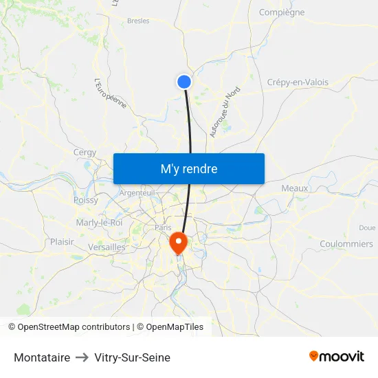 Montataire to Vitry-Sur-Seine map