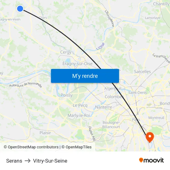 Serans to Vitry-Sur-Seine map