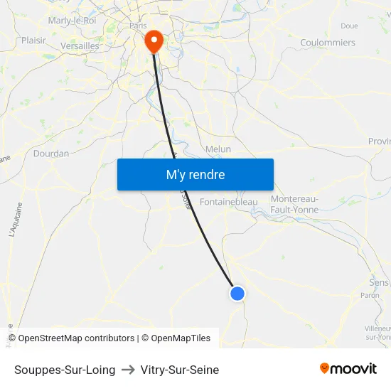 Souppes-Sur-Loing to Vitry-Sur-Seine map