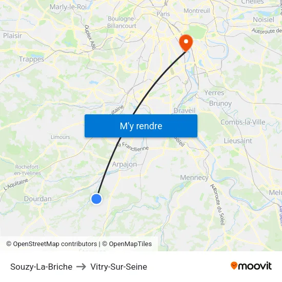 Souzy-La-Briche to Vitry-Sur-Seine map