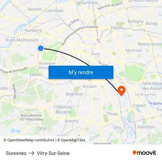 Suresnes to Vitry-Sur-Seine map