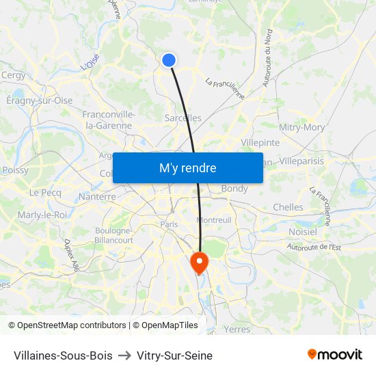 Villaines-Sous-Bois to Vitry-Sur-Seine map