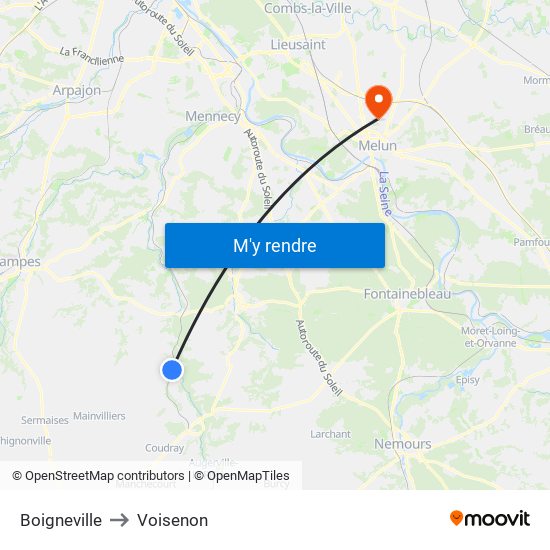 Boigneville to Voisenon map