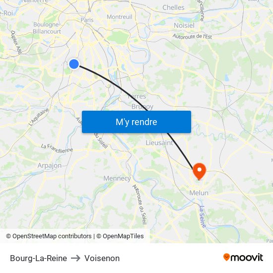 Bourg-La-Reine to Voisenon map