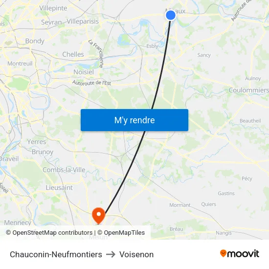 Chauconin-Neufmontiers to Voisenon map