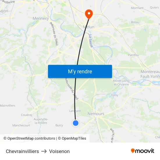 Chevrainvilliers to Voisenon map
