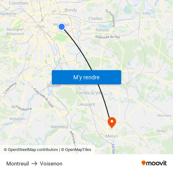 Montreuil to Voisenon map