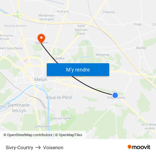 Sivry-Courtry to Voisenon map