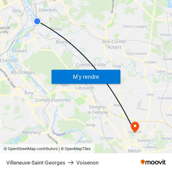 Villeneuve-Saint-Georges to Voisenon map