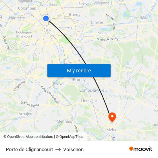 Porte de Clignancourt to Voisenon map