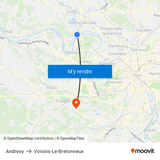 Andresy to Voisins-Le-Bretonneux map