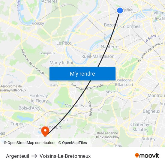 Argenteuil to Voisins-Le-Bretonneux map