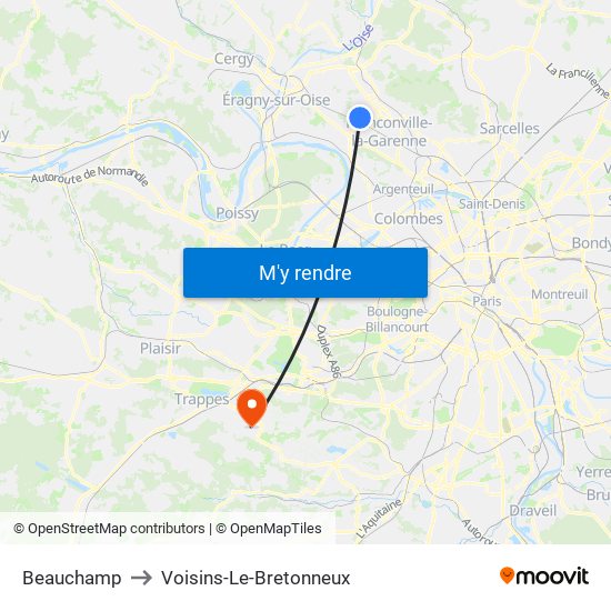 Beauchamp to Voisins-Le-Bretonneux map