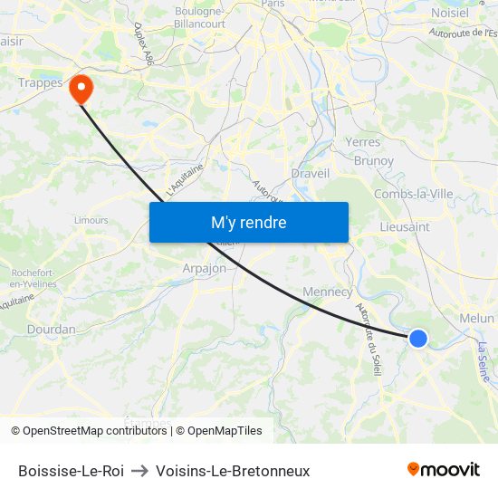 Boissise-Le-Roi to Voisins-Le-Bretonneux map