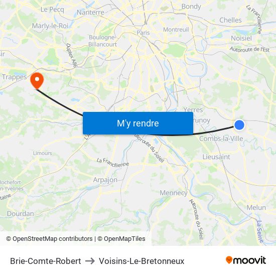 Brie-Comte-Robert to Voisins-Le-Bretonneux map