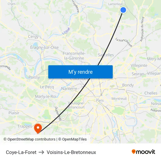Coye-La-Foret to Voisins-Le-Bretonneux map