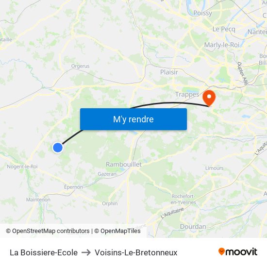 La Boissiere-Ecole to Voisins-Le-Bretonneux map