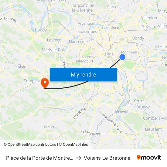 Place de la Porte de Montreuil to Voisins-Le-Bretonneux map