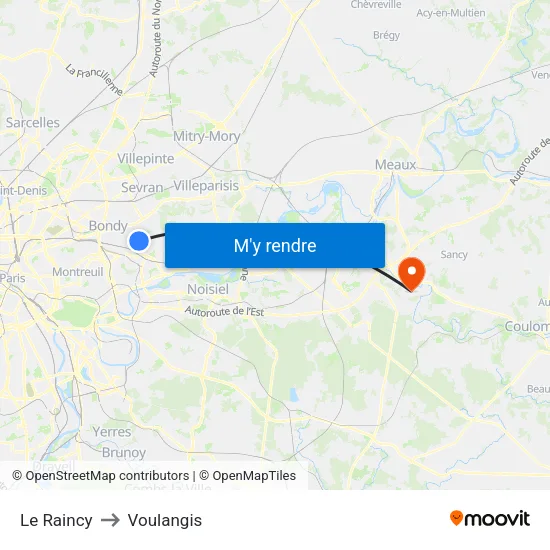 Le Raincy to Voulangis map