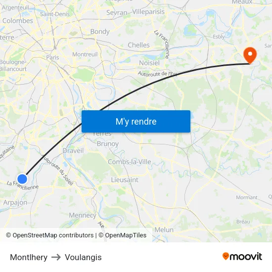 Montlhery to Voulangis map