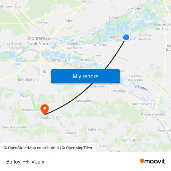 Balloy to Voulx map