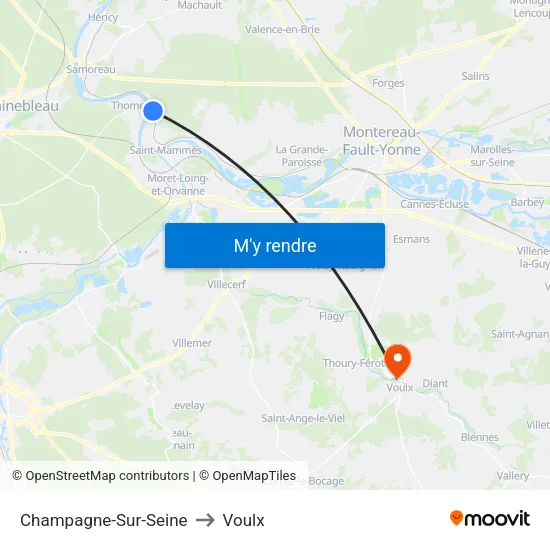 Champagne-Sur-Seine to Voulx map