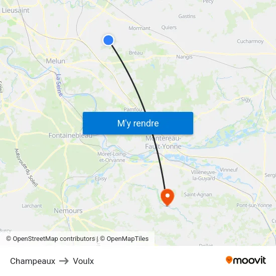 Champeaux to Voulx map