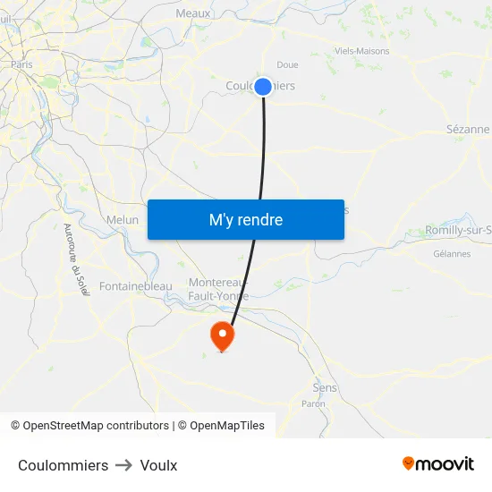 Coulommiers to Voulx map