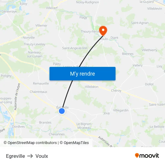 Egreville to Voulx map