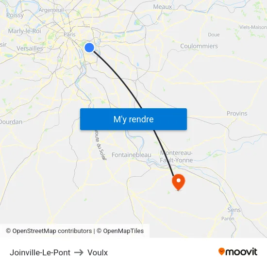 Joinville-Le-Pont to Voulx map