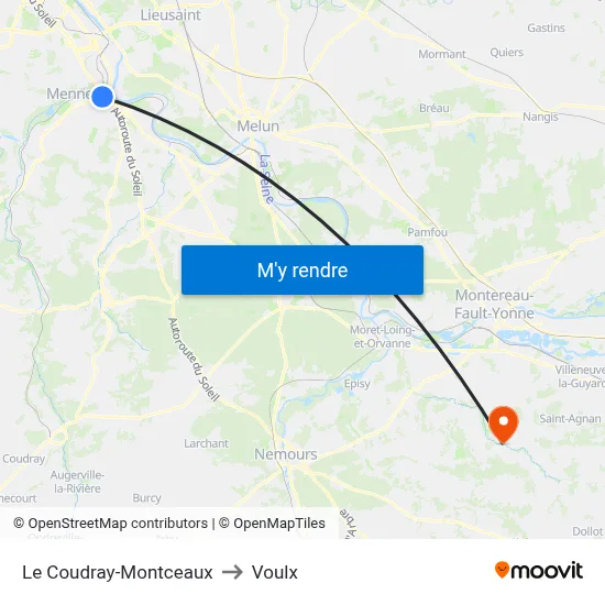 Le Coudray-Montceaux to Voulx map