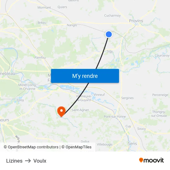Lizines to Voulx map