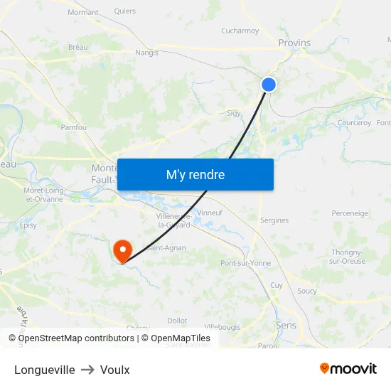 Longueville to Voulx map