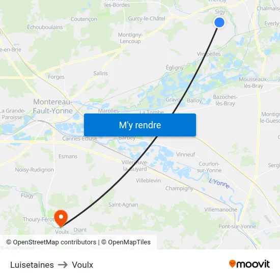 Luisetaines to Voulx map