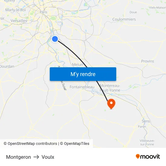 Montgeron to Voulx map