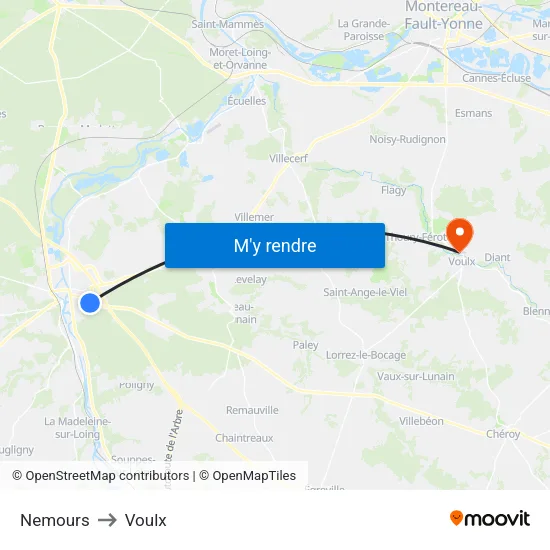 Nemours to Voulx map