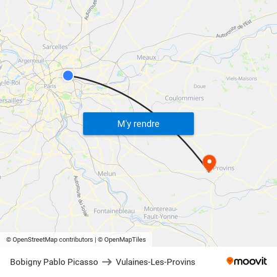 Bobigny Pablo Picasso to Vulaines-Les-Provins map