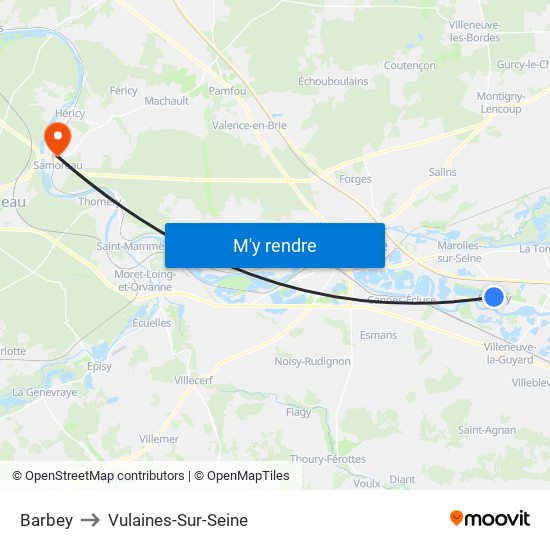 Barbey to Vulaines-Sur-Seine map