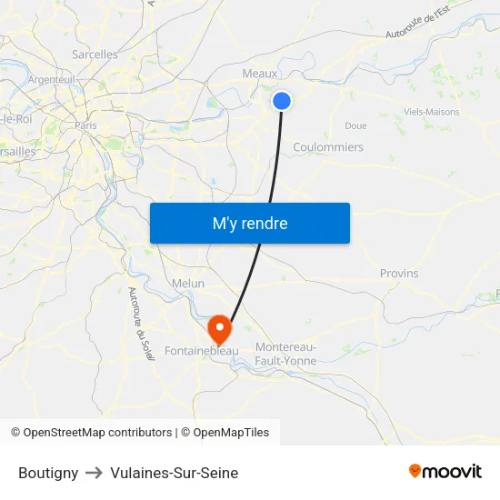 Boutigny to Vulaines-Sur-Seine map