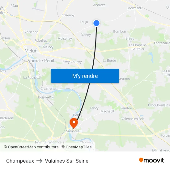 Champeaux to Vulaines-Sur-Seine map