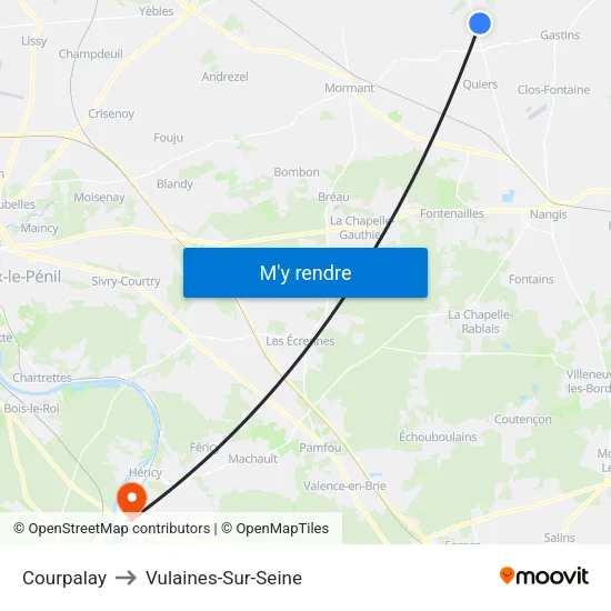 Courpalay to Vulaines-Sur-Seine map