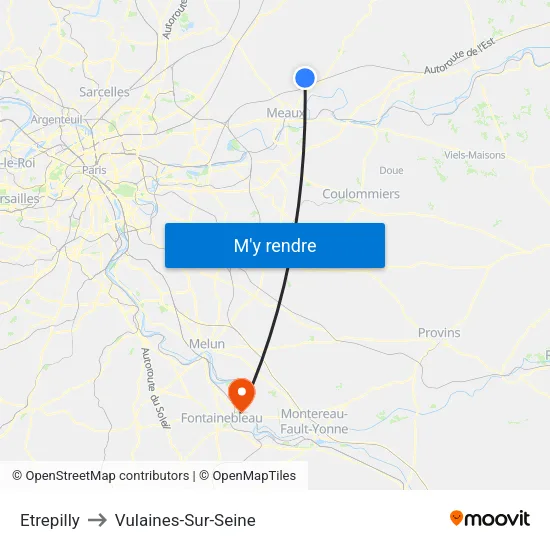 Etrepilly to Vulaines-Sur-Seine map