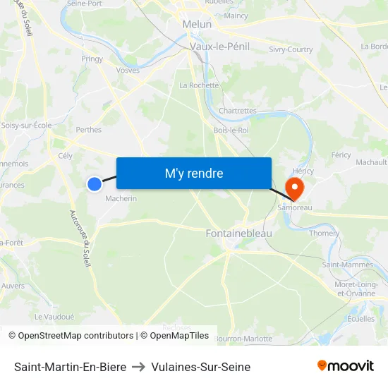 Saint-Martin-En-Biere to Vulaines-Sur-Seine map
