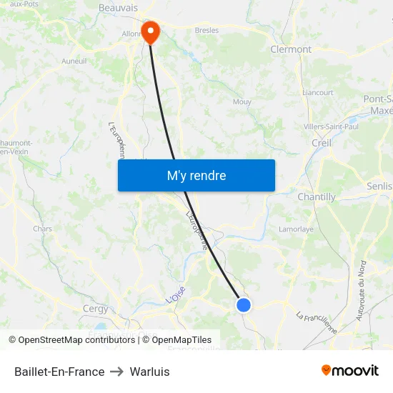 Baillet-En-France to Warluis map