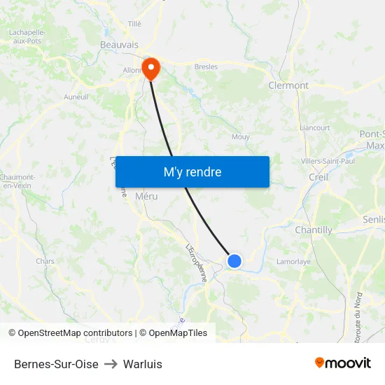 Bernes-Sur-Oise to Warluis map